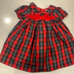 Janie and Jack Red and Green  Baby Dress with Velvet Bow